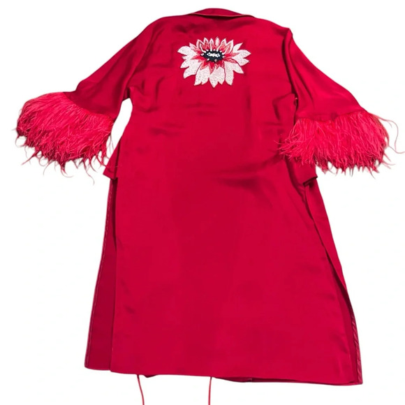 Osman London Red XS Ostrich Feather Trim Robe - Picture 5 of 8